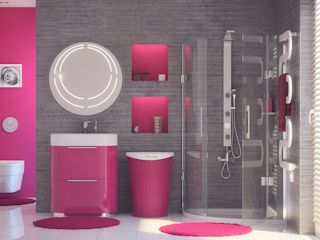 Łazienka w różowym stylu.
